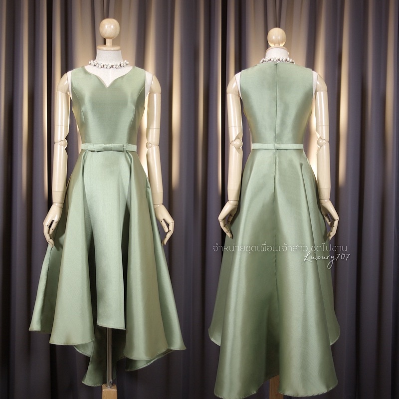 [LUXURY707] VO0171 : เดรสออกงานเปิดไหล่ กระโปรงหน้าสั้นหลังยาว เข็มขัดถอดได้