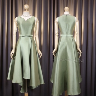 [LUXURY707] VO0171 : เดรสออกงานเปิดไหล่ กระโปรงหน้าสั้นหลังยาว เข็มขัดถอดได้