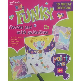 ผ้าแคนวาส ชุดระบายสี Mont Marte Kids Funky Canvas pad with guidelines แบบ 1 แผ่น 25*30 ซม ไม่มีสีให้