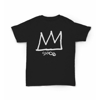 เสื้อยืดผ้าฝ้ายพิมพ์ลายขายดี เสื้อยืด พิมพ์ลาย Samo &amp; Jean-Michel Basquiat Crown and tag สําหรับผู้ชาย QW246VB