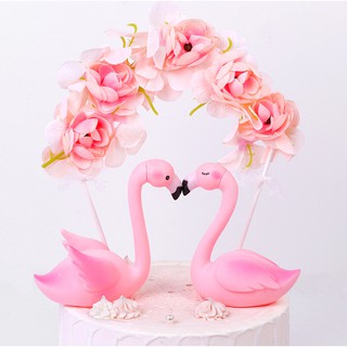 อุปกรณ์ตกแต่งเค้กรูปนก Flamingo สีชมพู