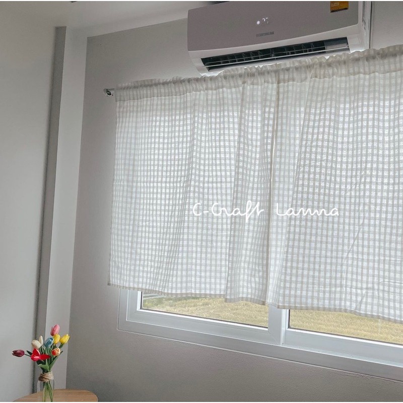 แนะนำ ผ้าม่าน ผ้าม่านผ้าฝ้ายมินิมอล สีขาว ลายตารางดั้งเดิม แบบไม่มีเชิง ขนาด110x100cm เล็กกระทัดรัดกำลังดี TTS100 ราคาพิเศษ มีเก็บเงินปลายทาง
