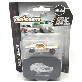 Majorette Ford Mustang Fastback 1967 - Fire Flame - Metal Series - Silver /scale 1/57 (3") Package with Metal Box