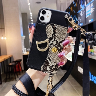 New snake pattern D design Pocket Card cover เคส oppo realme 7i 7 pro C12 X50 PRO reno 4 A31 A5 A9 2020 leather soft with strap phone case กระเป๋าการ์ดโทรศัพท์นุ่ม