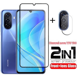 2in1 ฟิล์มกระจกนิรภัยกันรอยหน้าจอ เลนส์กล้องหลัง แบบเต็มจอ สําหรับ Huawei Nova Y90 Y70 Plus Y70Plus Y 70 Plus Y 90 NovaY90 Y70+