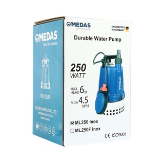 MEDAS ปั๊มแช่ ไดโว่ กำลังมอเตอร์ 250 วัตต์ รุ่น ML250INOX ไม่มีลูกลอย และรุ่น มีลูกลอยดูดน้ำได้ต่ำสุด 1 มม ท่อ 1 นิ้ว