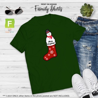 เสื้อยืดผ้าฝ้าย เสื้อยืดคริสต์มาสtshirt - SOLD BY PIECE - Cute Christmas Shirt (Snowman on Santa Socks) - High Quality S