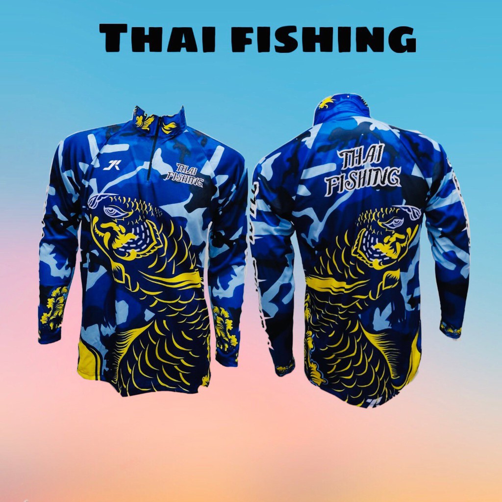 JK Thailand เสื้อตกปลา THAI FISHING ป้องกันรังสี UV 80% แห้งเร็ว สีน้ำเงิน