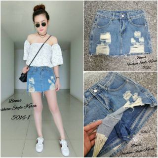 Jeans Fashion Style Korea กางเกงกระโปรงยีนส์ ทรงสวย แต่งฟอกขาด ดีเทลเท่ย์ ๆ แบบนี้ไม่ควรพลาดนะค่ะ