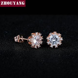 ZHOUYANG มงกุฎเจ้าหญิง Cubic Zirconia กุหลาบสีทอง / สีเงิน Stud Earrings เครื่องประดับแฟชั่น ZYE021 ZYE022