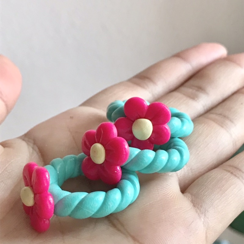 แหวนดินปั้น ดอกไม้ Clay ring Handmade 100 ระบุไซส์ในหมายเหตุได้เลยนะคะ