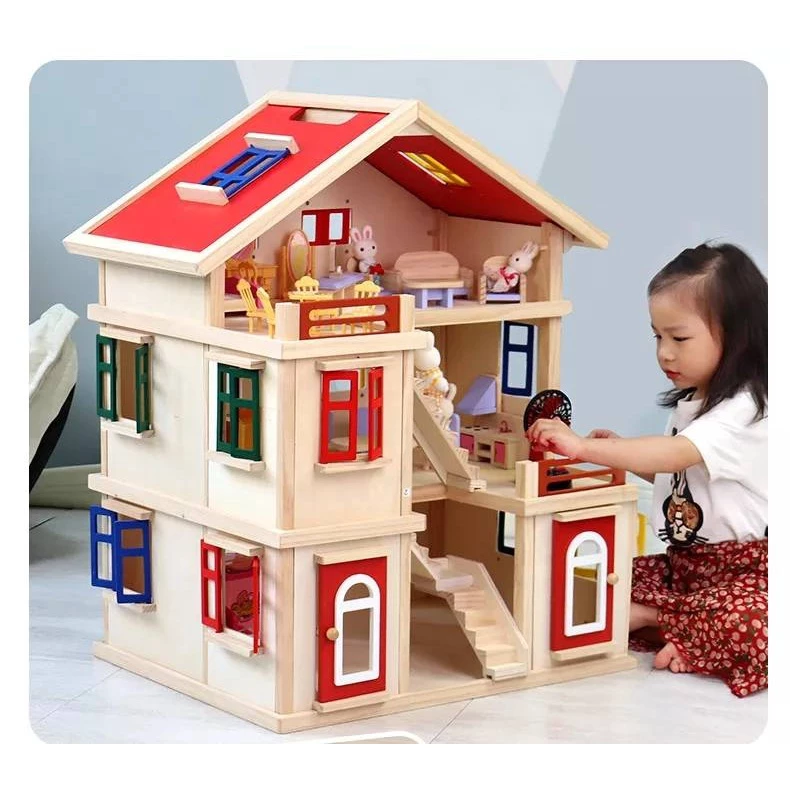 บ้านไม้ประกอบของเล่นเด็ก บ้านตุ๊กตา House Villa thumbnail 3