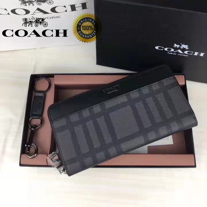 OUTLET💯 Coach แท้ 22533 กระเป๋าสตางค์ใบยาวผู้ชายแฟชั่นลายสก๊อตซิปกระเป๋าสตางค์ลดขั้นต่ำในสต็อก