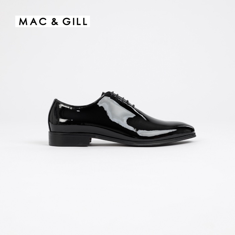 Mac&Gill รองเท้า oxford Patent สีดำผู้ชายหนังแท้แบบหนังแก้วถูกระเบียบทางการ Patent leather Oxford shoes ทางการ POLICE