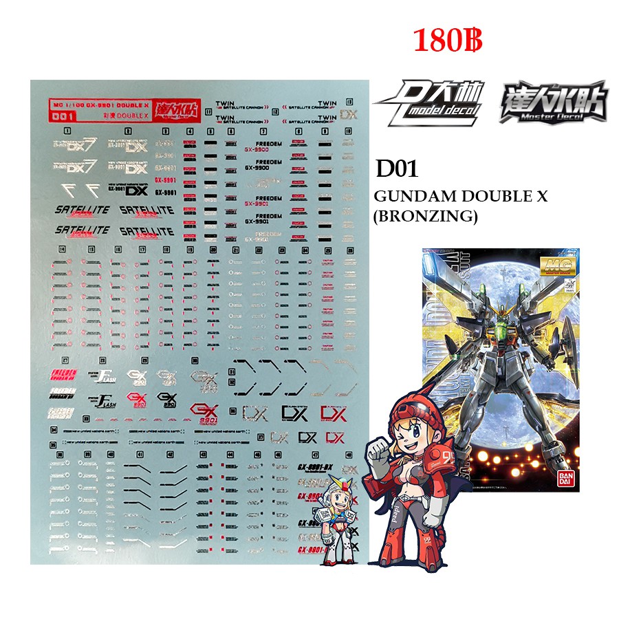 ดีคอลน้ำ [D.L. Darlin] D01 GUNDAM DOUBLE X (BRONZING) MG 1/100 Water Decal D 01