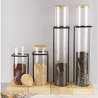 หลอดแก้วใส่กาแฟ โถ่เก็บชา 2.3L/5.0L วัสดุแก้วBorosilicate tube rack glass storage jar with bamboo lid -สินค้ามีพร้อมส