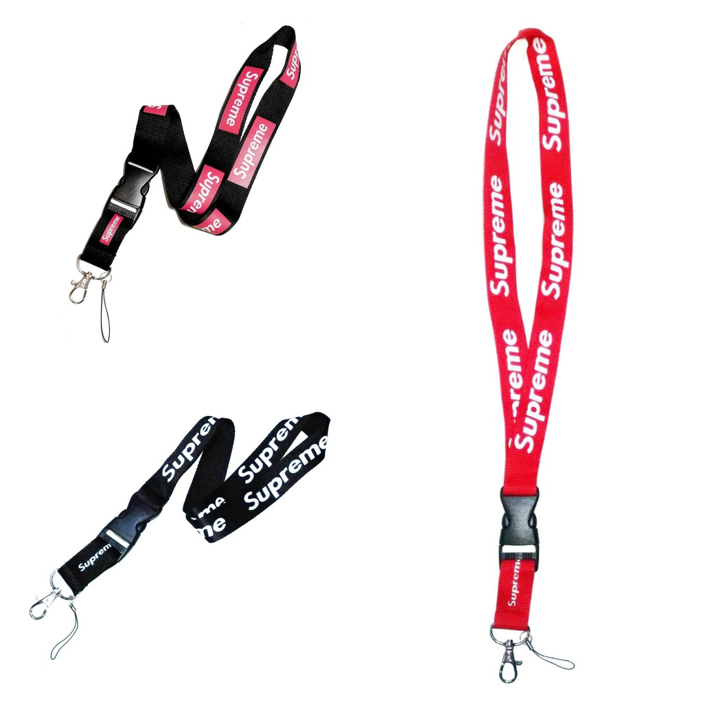 Supreme สายคล้องคอถอดได้+ตะขอเล็ก สาย​ห้อย​บัตร​ สายหนา สรีนแน่นไม่ลอก