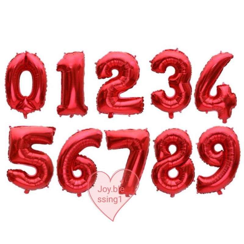 MERAH RED NUMBER FOIL BALLOON 32" 80 CM