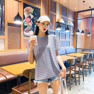 👕🌈 MKL 🌈👕 เสื้อยืดคอกลม แขนสั้น ลายทางสไตล์วินเทจ เสื้อยืดลำลอง ผ้าใส่สบายมีให้เลือก5สี🚚🚚#9304