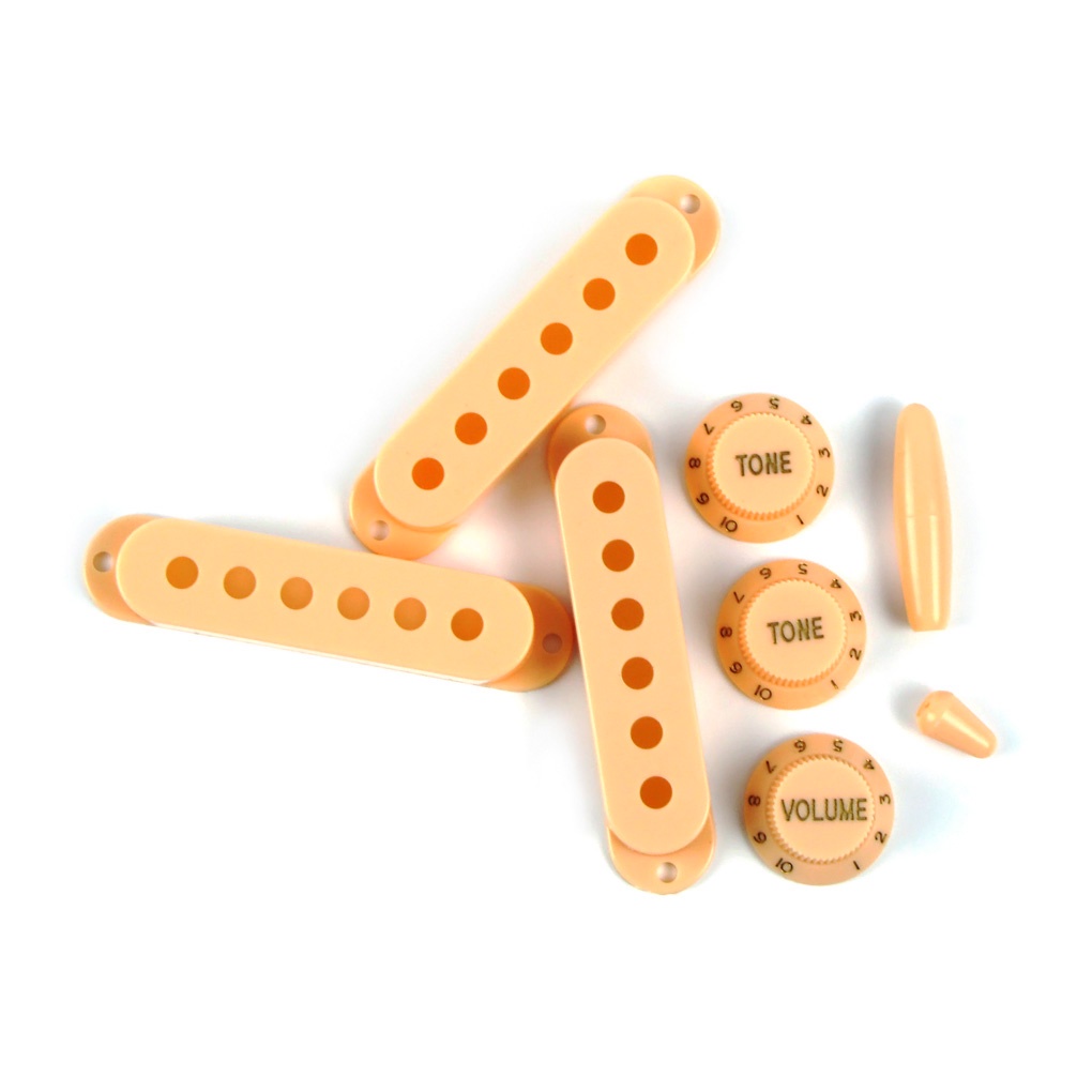 Fleor ชุดฝาครอบปิ๊กอัพคอยล์กีตาร์ สีครีม ลูกบิดระดับเสียง 2T1V ปลายสวิตช์ ปลายแฮมมี่บาร์ สําหรับกีตาร์ ST