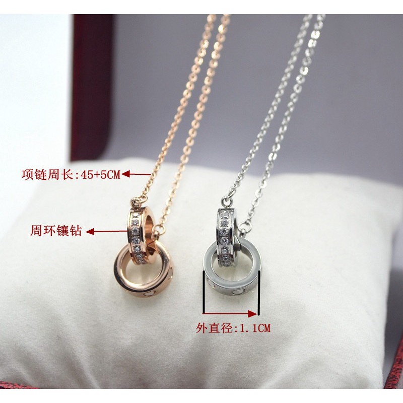 Leve Series สร้อยคอโซ่สเตนเลส ไทเทเนียม ทอง 18K จี้แหวนคู่ ประดับเพชร เครื่องประดับ สําหรับผู้หญิง