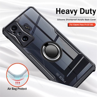 For Xiaomi Poco F4 GT Case Heavy Duty Clear Acrylic Shockproof Cover Poko Poxo F 4 GT F4GT Car Magnetic Holder Ring Back Cover