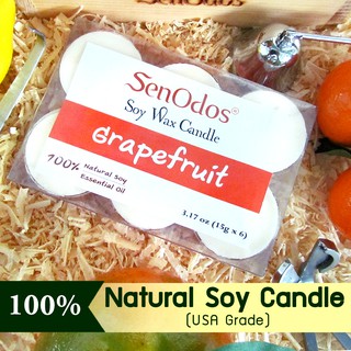 SenOdos เทียนหอมอโรม่า เทียนทีไลท์ เทียนไขถั่วเหลือง Tealight Set Grapefruit กลิ่นเกรปฟรุต ขนาดพกพา 15 g. (6 ชิ้น)