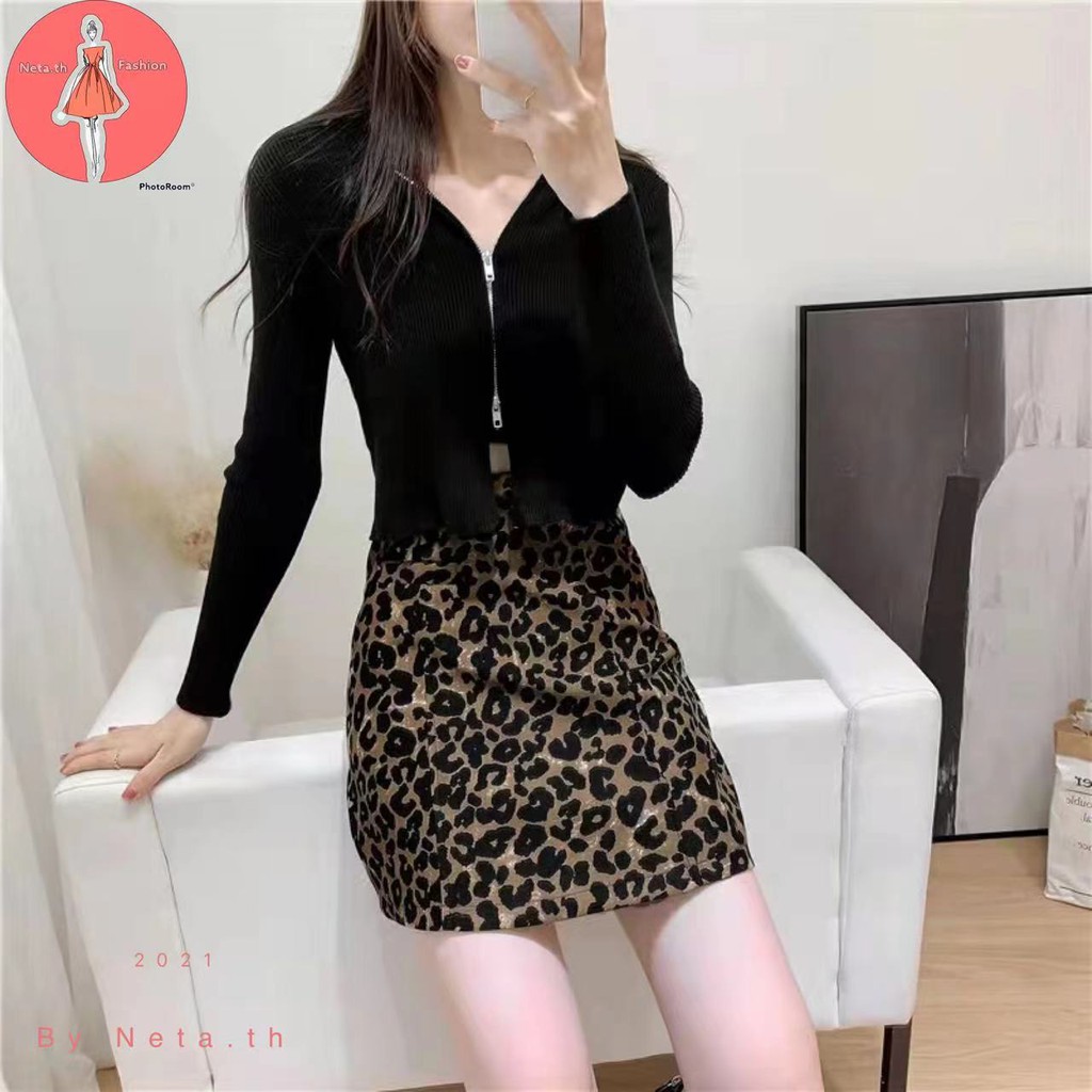 Neta.th พร้อมส่ง กระโปรงสั้นผู้หญิงแบบใหม่ทรงเอลายเสือสีน้ำตาลเอวเป็นยางยืดสุดนักรักสไตส์เกาหลี