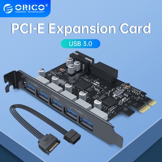 Orico อะแดปเตอร์การ์ดขยาย USB 3.0 PCI-E 5 พอร์ต พร้อมสายไฟเชื่อมต่อ 4 พิน