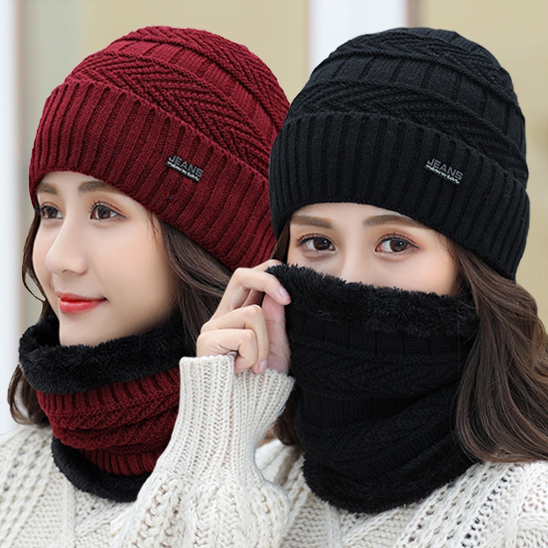 Balaclava Women's Knitted Hat Scarf Caps Neck Warmer Winter Hats For