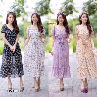 MM13000 เดรสชีฟองลายดอก + ยางโพกผม Floral chiffon dress + hair band