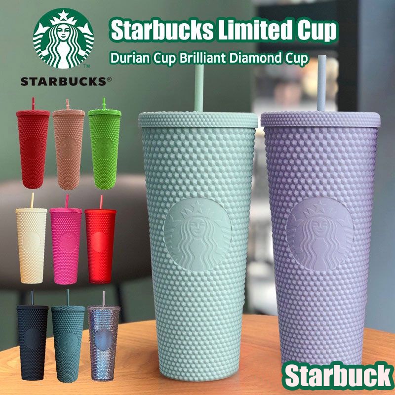 พร้อมส่ง Starbucks Cup ไทย Starbucks หนาม แก้ว แก้วสตาร์บัคส์ของแท้ สตาร์บัคส์ หนามด้วยฟาง 24oz Diamond Studded Tumbler Bling Butter Yellow 【Goob】