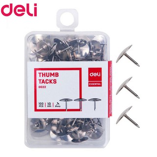 Deli Thumb Tacks 0022 หมุดปักกระดาษ 100 ตัว/กล่อง