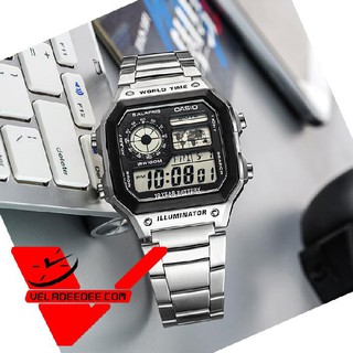 Veladeedee นาฬิกา Casio (ประกัน CMG ศูนย์เซ็นทรัล 1 ปี) นาฬิกาข้อมือสุภาพบุรุษ สายแสตนเลส รุ่น AE-1200WHD-1AVDF