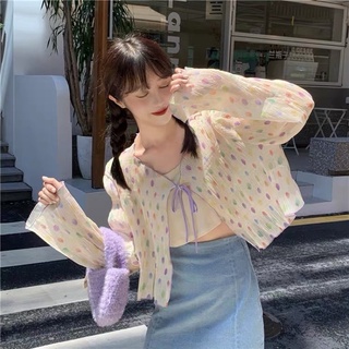 siffon polka เสื้อคลุมผ้าชีฟองพิมพ์ลายจุด 💓เสื้อคลุมผูกเชือกหน้าอก ผ้านุ่มเด้ง พริ้วน่ารักมาก