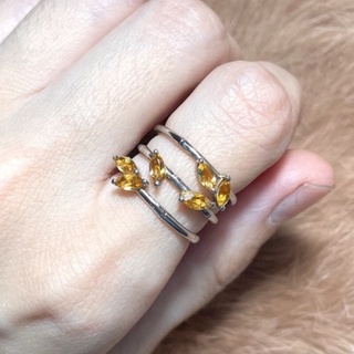 Platinum plated sterling silver bamboo ring แหวนเงิน รูปรั้วไม้ไผ่ ไผ่ทอง ทำจากพลอยธรรมชาติ Citrine (ซิทริน)