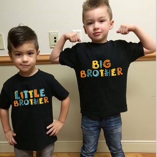 เสื้อยืดลําลองสําหรับเด็กแขนสั้นพิมพ์ลายการ์ตูน Big Brother Little Borther