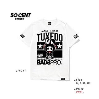 Cool69 เสื้อ ผู้ชาย สไตล์ เกาหลี เสื้อผู้ชายเท่ๆ Fifty Cent ® เสื้อยืด แขนสั้น ลาย Tuxedo สีขาว เสื้อยืดผู้ชาย เสื้อยืดช