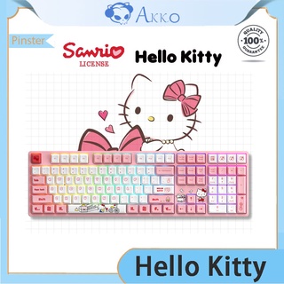 Akko 3108V2 สวิตช์คีย์บอร์ดเมคคานิคอล มีสาย สีชมพู สีเขียว สีแดง ลาย Hello Kitty