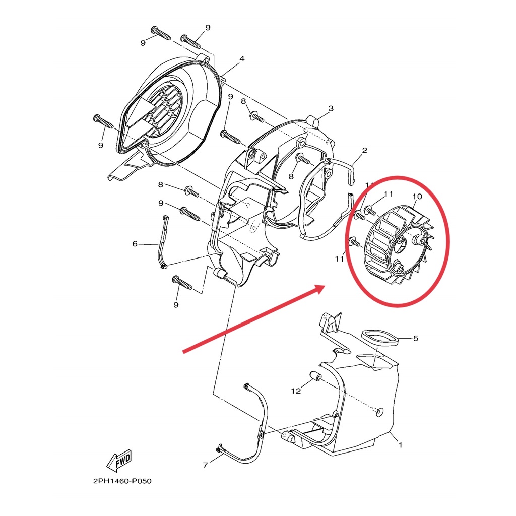 2PH–E2611–10 YAMAHA 2SX 2PH AVANTIZ SOLARIZ พัดลมแม่เหล็ก Assy Pulley พัดลมพลาสติก Assy พัดลมระบายคว
