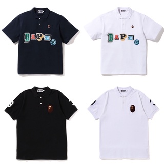 เสื้อโปโลแขนสั้น คอปก พิมพ์ลายตัวอักษร Bape Head สําหรับผู้ชาย