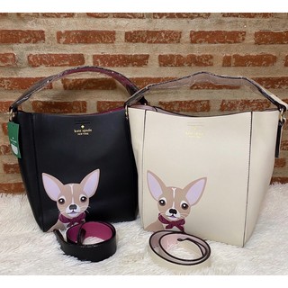 🐩KATE SPADE ANIMAL COLLECTION BUNNY AND PUPPY SHOULDER BAG 🐩กระเป๋าสะพายไหล่หนังเรียบ ลายลูกหมาน้อย สีดำ