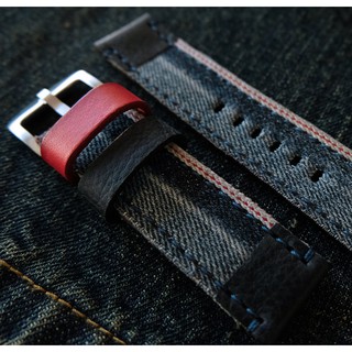 สายนาฬิกาฝ้า ยีนส์ denim ริมแดง ผ่านการเฟดมาแล้ว มีขนาดกว้าง 18 มม 20มม 22มม 24มม watch strap สายนาฬิกา พร้อมบัคเคิล