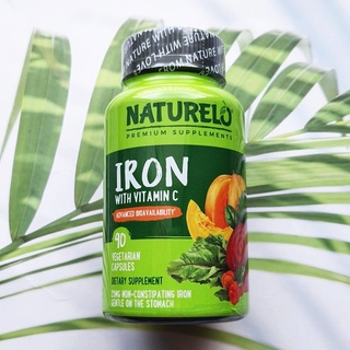 50% OFF ราคา Sale!! EXP: 03/2023 ธาตุเหล็ก Iron with Vitamin C 90 Vegetarian Capsules (NATURELO®)