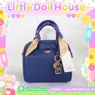 🎒พร้อมส่ง🎒กระเป๋าแบรนด์ KARAYA ทรงหมอนหนัง pu ลายซาเฟียโน่ สีน้ำเงิน ฐานกว้าง 10 นิ้ว สูง 7 นิ้ว