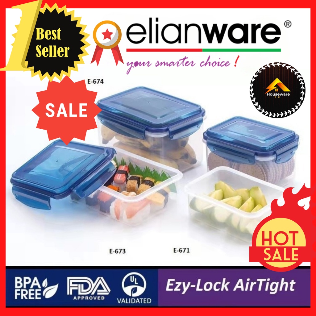 Elianware Ezy-Lock ช่องภาชนะบรรจุอาหาร (Microwavable 100% Airtight) Basketekas Makan ความจุอาหารอาหา