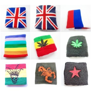 Wrist band สายรัดข้อมือแฟชั่น ซับเหงื่อ ลายธงชาติ ประเทศ ยิ้ม หัวใจ Hello! ออกกำลังกายกลางแจ้ง, 1 ชิ้น