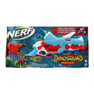 Nerf DinoSquad Tricera-blast Blaster, Break-Open 3-Dart Loading, 12 Nerf Darts, Dart Storage, Triceratops Dinosaur Desig