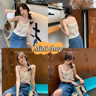 Mini shop 🌸พร้อมส่ง🌸เสื้อสายเดี่ยวไหมพรม ลายน่ารักผ้านิ่มมาก (1956)