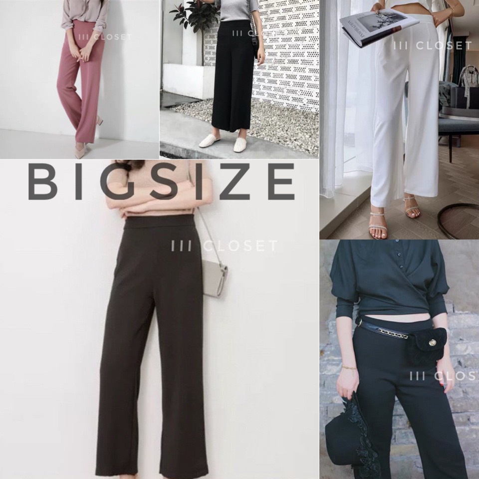 กางเกงขายาว lll Bigsize lll PW501 มีขอบเอว ตีเกร็ดหน้า ทรงขากระบอกกลาง เนื้อผ้าวูลเวฟ ผ้านิ่ม ใส่สบา